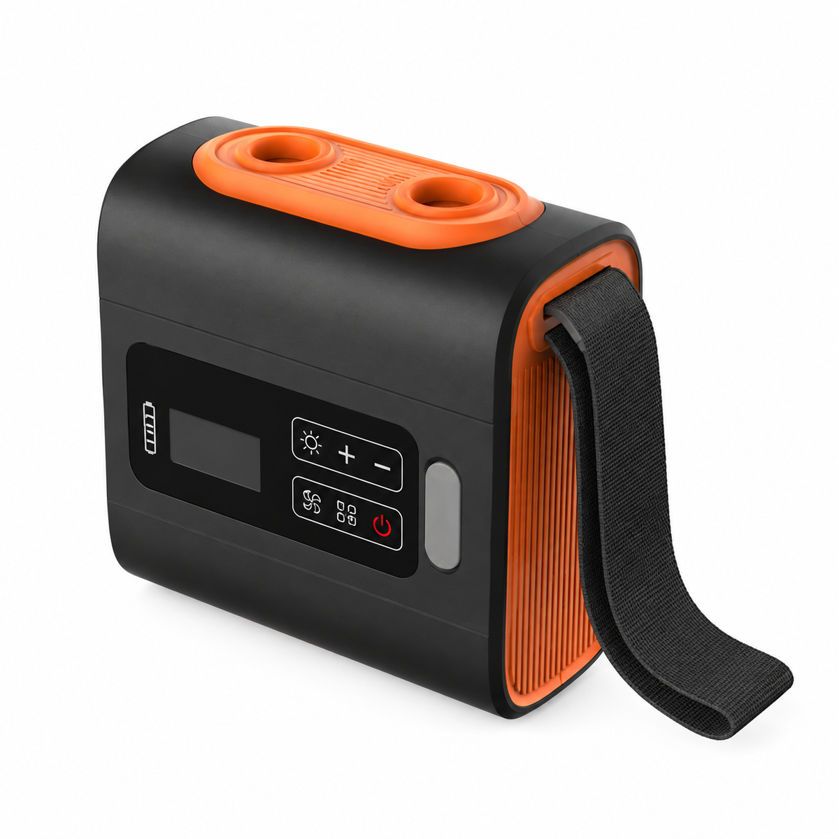 Black rechargeable electric air pump with orange accents